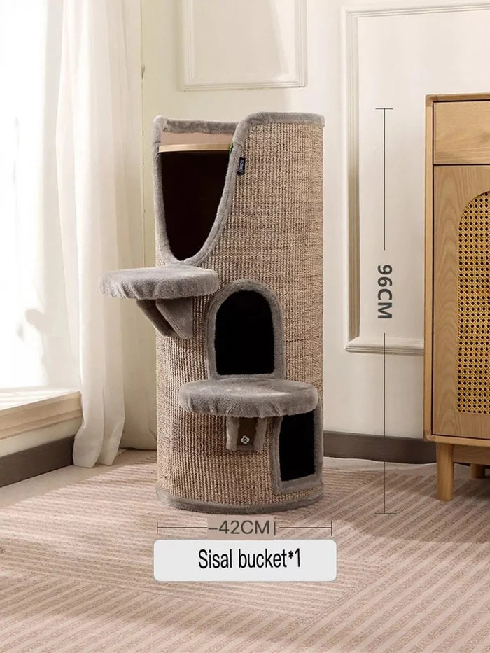 Sisal - Covered Cylinder Cat Tree Condo with Plush Perch - FloofChonk