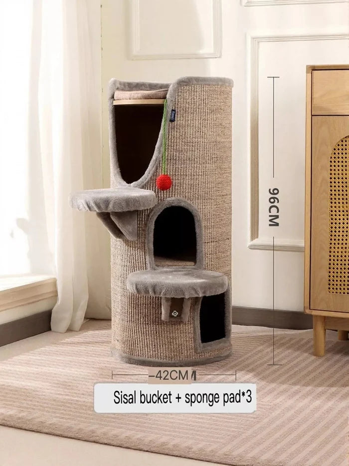 Sisal - Covered Cylinder Cat Tree Condo with Plush Perch - FloofChonk