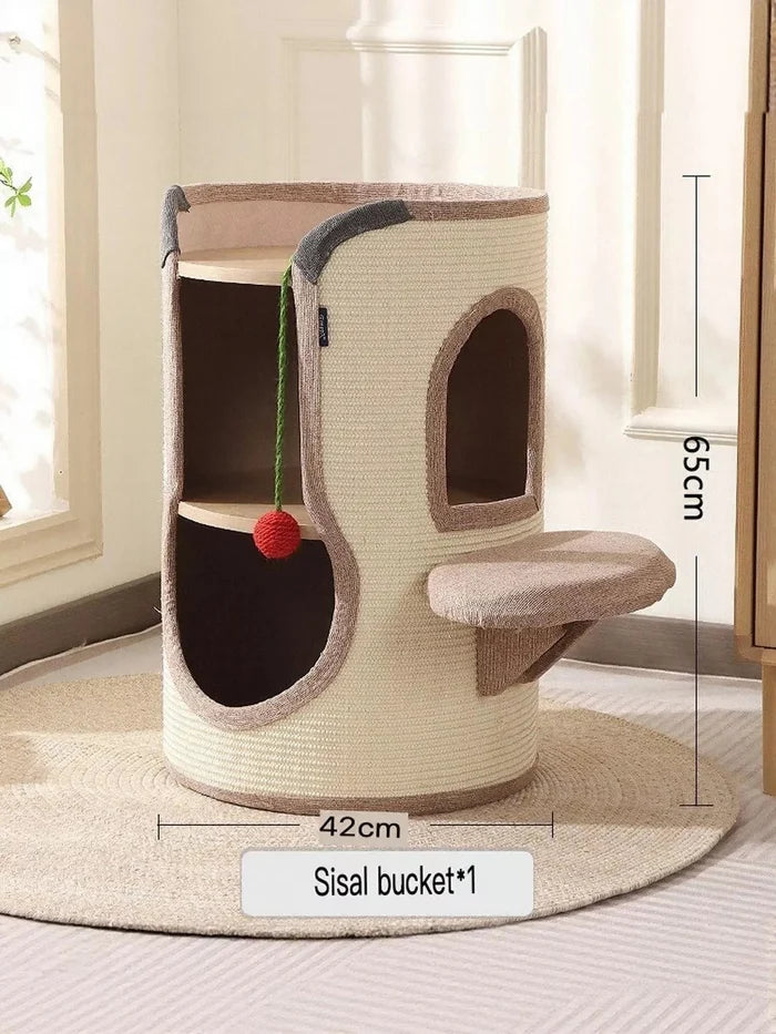 Sisal - Covered Cylinder Cat Tree Condo with Plush Perch - FloofChonk