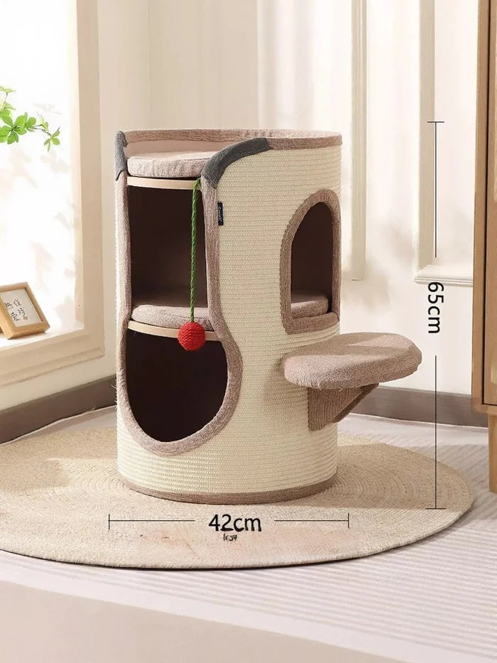 Sisal - Covered Cylinder Cat Tree Condo with Plush Perch - FloofChonk