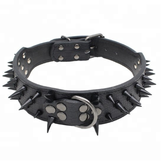 Spiked & Studded Adjustable Genuine Leather Dog Collar