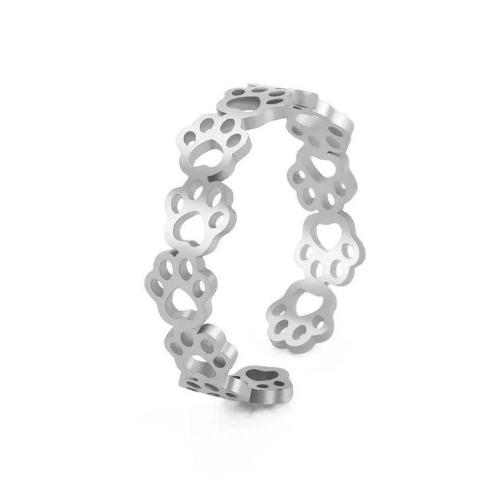 Stainless Steel Black Cat's Paw Ring - FloofChonk