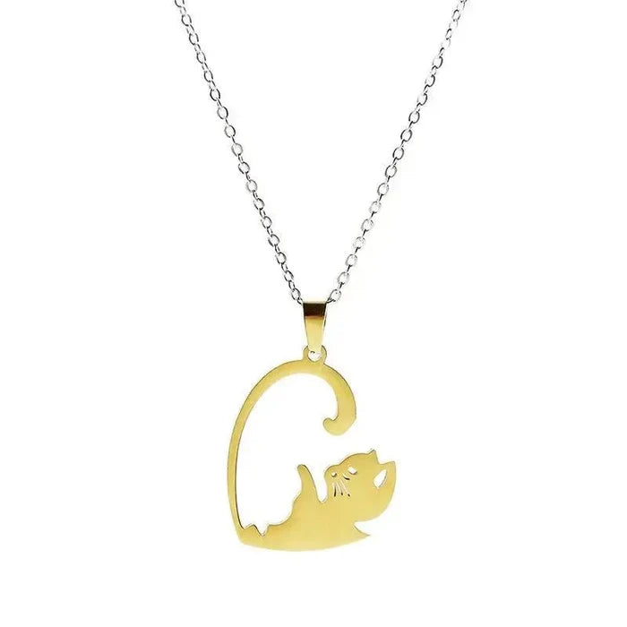 Stainless Steel Ornament Black White Cat Titanium Steel Necklace - FloofChonk