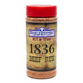 Sucklebusters 1836 Beef Rub, 12 oz shaker jar with red lid and tan spice blend