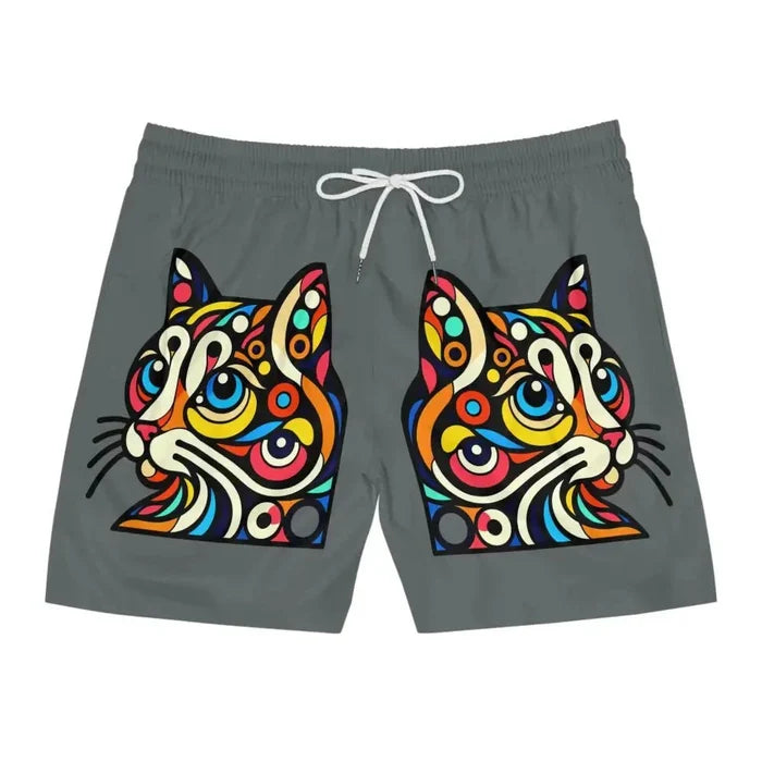 Swim Shorts - Pop Art Cat Print for Men - FloofChonk