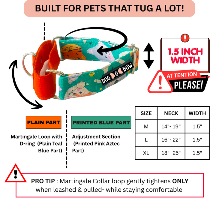 Teal Animal Print Martingale Collar (1.5 inch width)