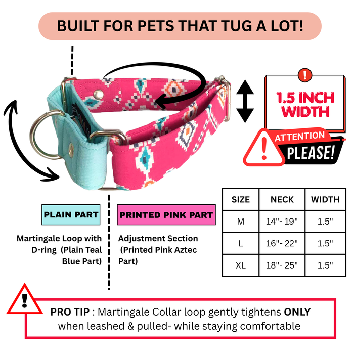 Teal-Pink Aztec Martingale Collar (1.5 inch width)
