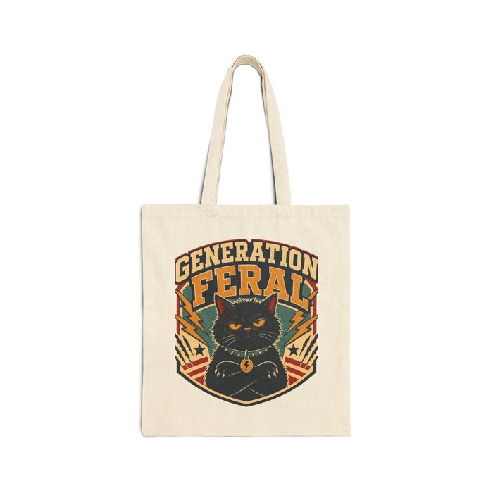 Tote Bag — "Generation Feral" Retro Cat Canvas Tote - FloofChonk