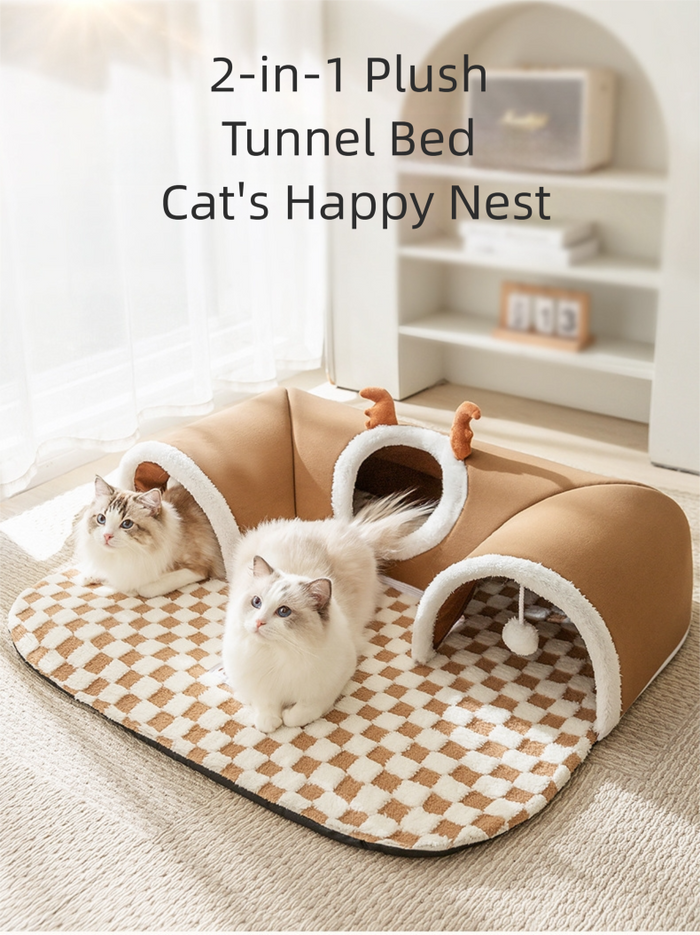 Tunnel pour chats d'intérieur avec tapis moelleux, taille L