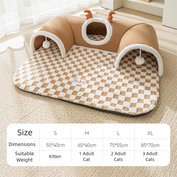 Tunnel pour chats d'intérieur avec tapis moelleux, taille L