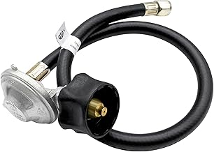 Black propane regulator hose with brass connector and gauge valve for BBQ grill