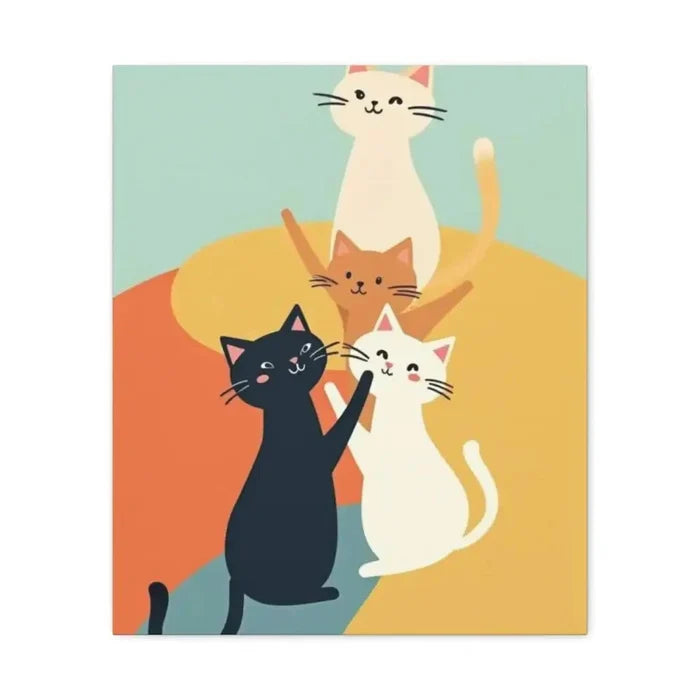 Whimsical Cat Canvas Art - Colorful Stretched Wall Decor for Cat Lovers - FloofChonk