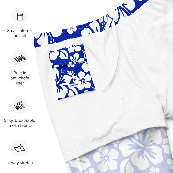 White and Royal Blue Hawaiian Flowers Men's Swimsuit - Extremely Stoked