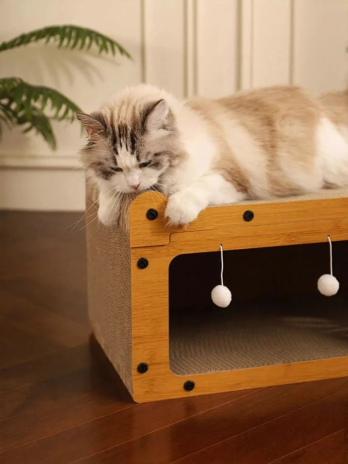 Wooden Cat House with Scratching Pad - FloofChonk