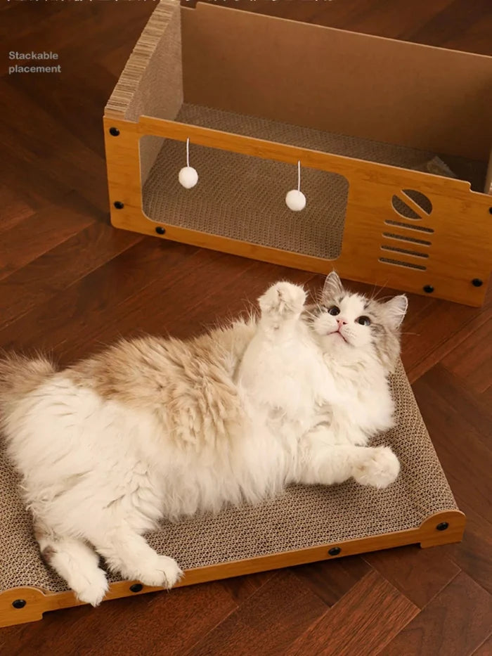 Wooden Cat House with Scratching Pad - FloofChonk