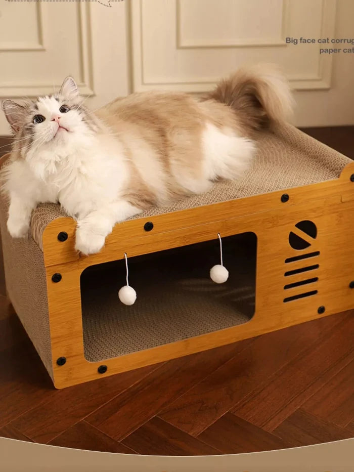 Wooden Cat House with Scratching Pad - FloofChonk