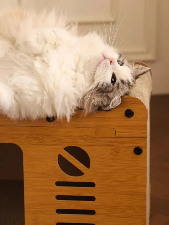 Wooden Cat House with Scratching Pad - FloofChonk