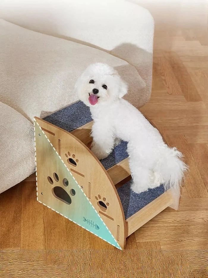 Wooden Pet Stairs with Paw Prints - FloofChonk