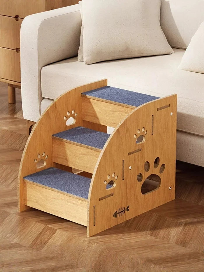 Wooden Pet Stairs with Paw Prints - FloofChonk